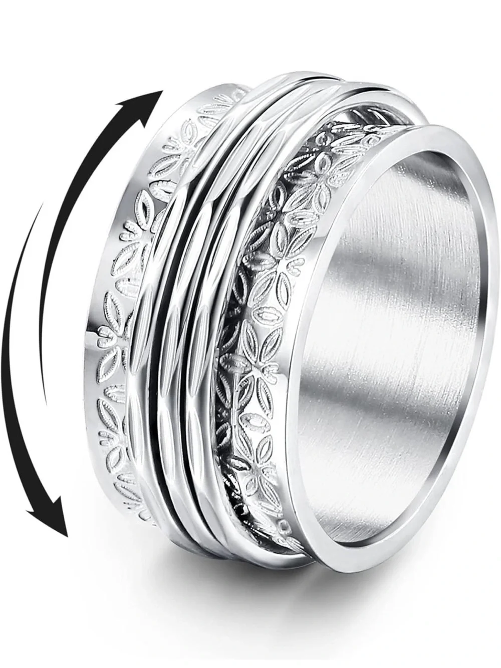 New Anthropologie Silver Floral Spinner Ring